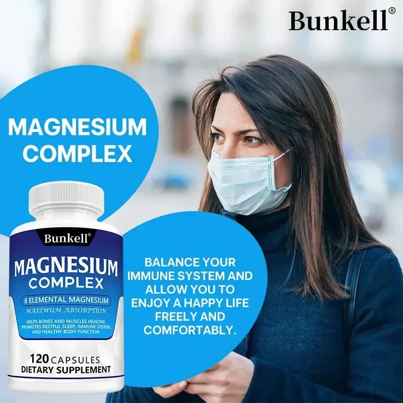 Bunkell Magnesium Complex 5 Forms תמיכה בספיגה גבוהה עצם לב שרירי שינה ועיכול תוסף תזונה ללא GMO — image 4