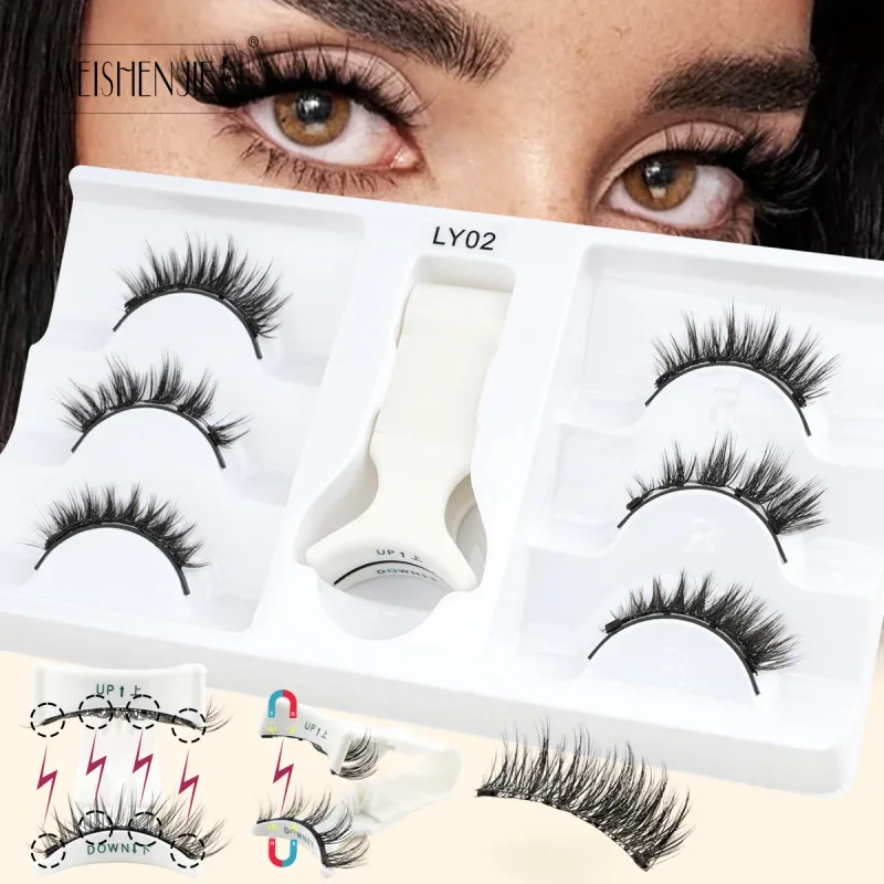 1/3 คู่ Magnetic Eye Lashes ขนตาทำด้วยมือ Soft Reusable Magnetic Lashes ดูธรรมชาติ 3D False Lashes แต่งหน้าแหนบชุด — image 16