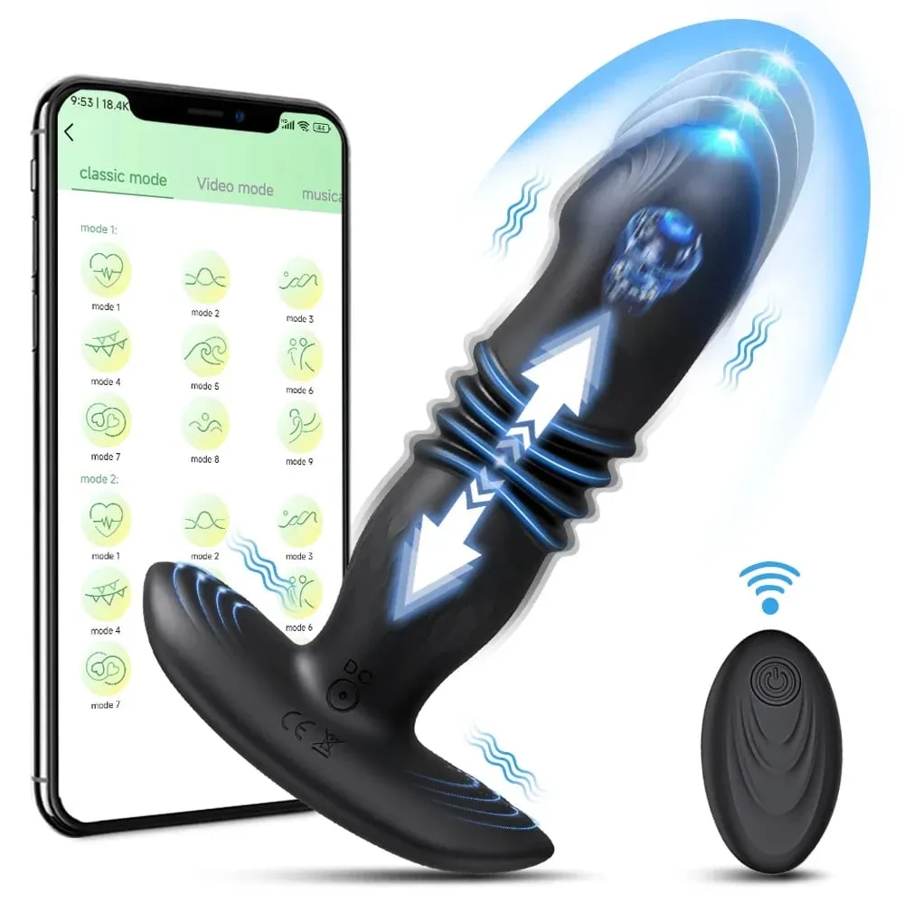 Plug anale vibrante telescopico vibratore di controllo APP giocattolo del sesso telecomandato per plug anale per massaggiatore prostatico maschile con dildo anale adulto — image 1