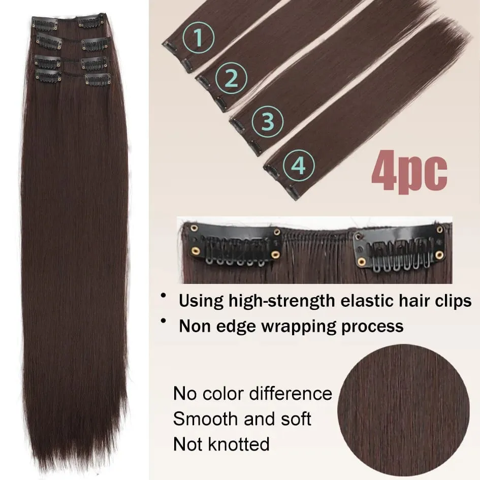 4pc Synthetic Women's 16inch/20inch/24inch Four Piece Straight Hair Extensions Black/Brown Wig Suitable for Daily Wear — image 7