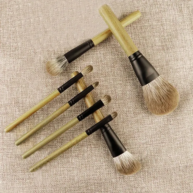 7pcs/set Fox hair Makeup brushes Set Powder Blusher Stippling Eyeshadow Detail Shadow Make up brushes Green Ebony Handle — image 4