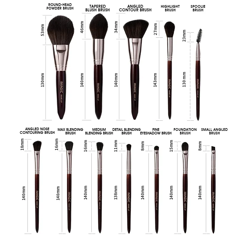 12 Buah/Kit Set Kuas Rias Eyeshadow Bedak Blush Stabilo Rambut Sintetis Alami Alat Kecantikan Kosmetik Profesional — image 5