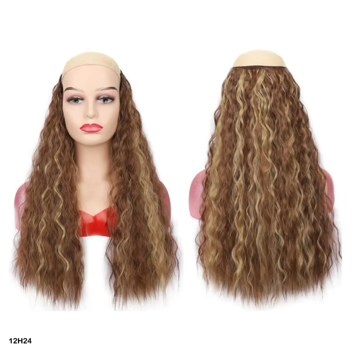Extensions de cheveux synthétiques bouclés pince en une seule pièce 4Clips postiches longues vague profonde pour les femmes usage quotidien accessoire de cheveux de fête — image 12
