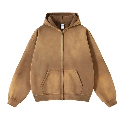 Men's Zip Up Hoodies Tie Dye Washed Double Oversize Cardigan Sweatshirt Loose Plus Plush Gradient Man Hooded Pullovers Winter — image 14