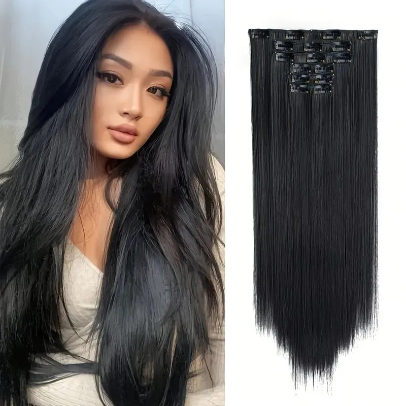 คลิปต่อผมส่วนขยายของผมหนายาวลูกไม้ผ้าน้ำหนักเบาสังเคราะห์ Hairpieces สำหรับผู้หญิงช็อคโกแลตสีน้ำตาลด้วย Go — image 7