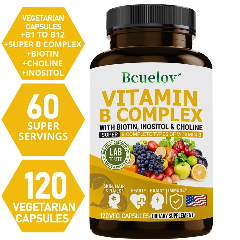 Vitamin B Complex - B1 B2 B3 B5 B6 B7 B9 B12 Biotin Choline Niacin - Brain Skin Hair Nervous System Immunity Metabolism — image 2