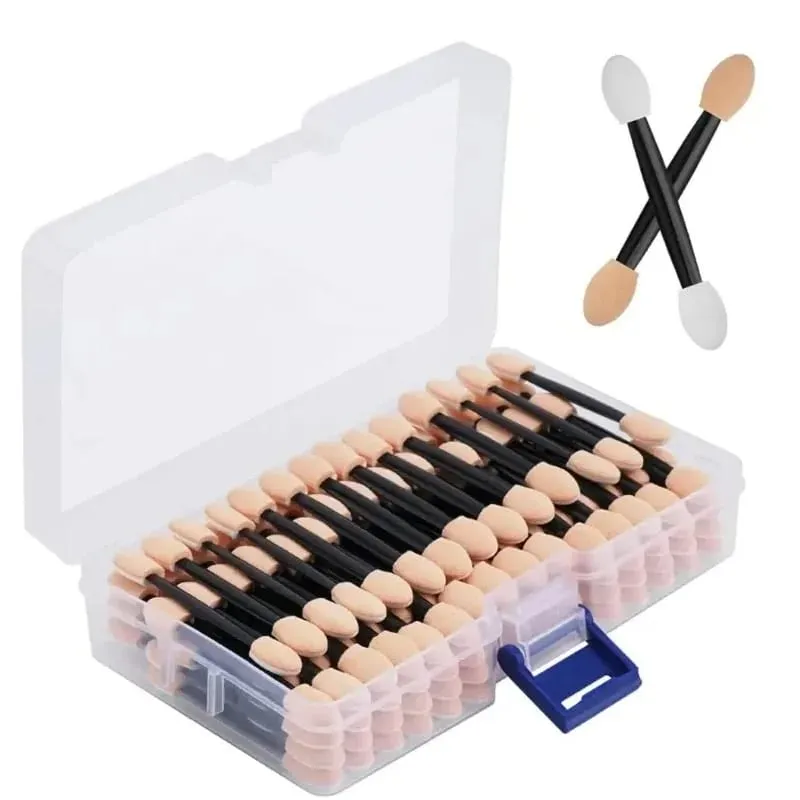 50/100/200/300/500PCS Dual ด้านอายแชโดว์ฟองน้ำ Applicators พร้อมคอนเทนเนอร์ความยาวแปรงอายแชโดว์แต่งหน้า Applicator — image 5