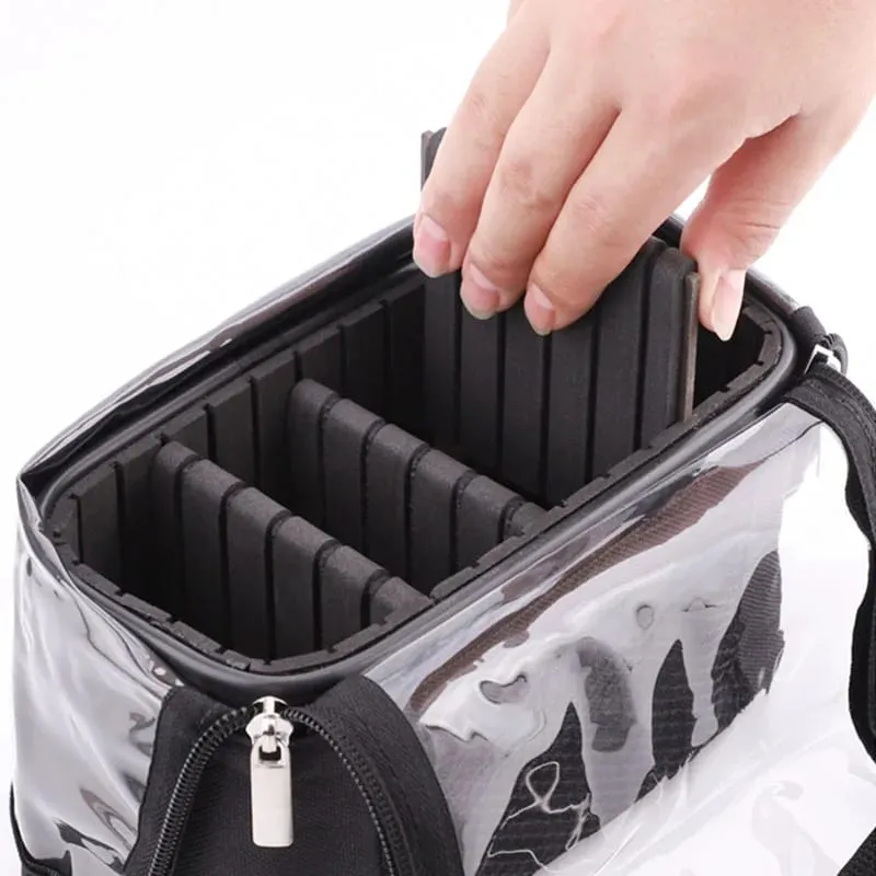 Porte-pinceau de maquillage transparent avec couvercle, sac de rangement pour pinceaux de maquillage de grande capacité, sacs de maquilleur debout avec sangle et séparateurs — image 4