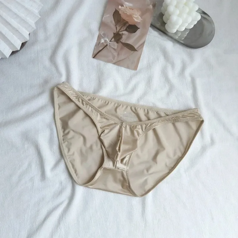 Bequeme U-Pouch-Unterwäsche für Herren mit niedriger Taille, atmungsaktiv, nahtlos, Satin-Seiden-Slip, schmaler Gürtel, Dessous, Eisseiden-Höschen, Sport — image 13