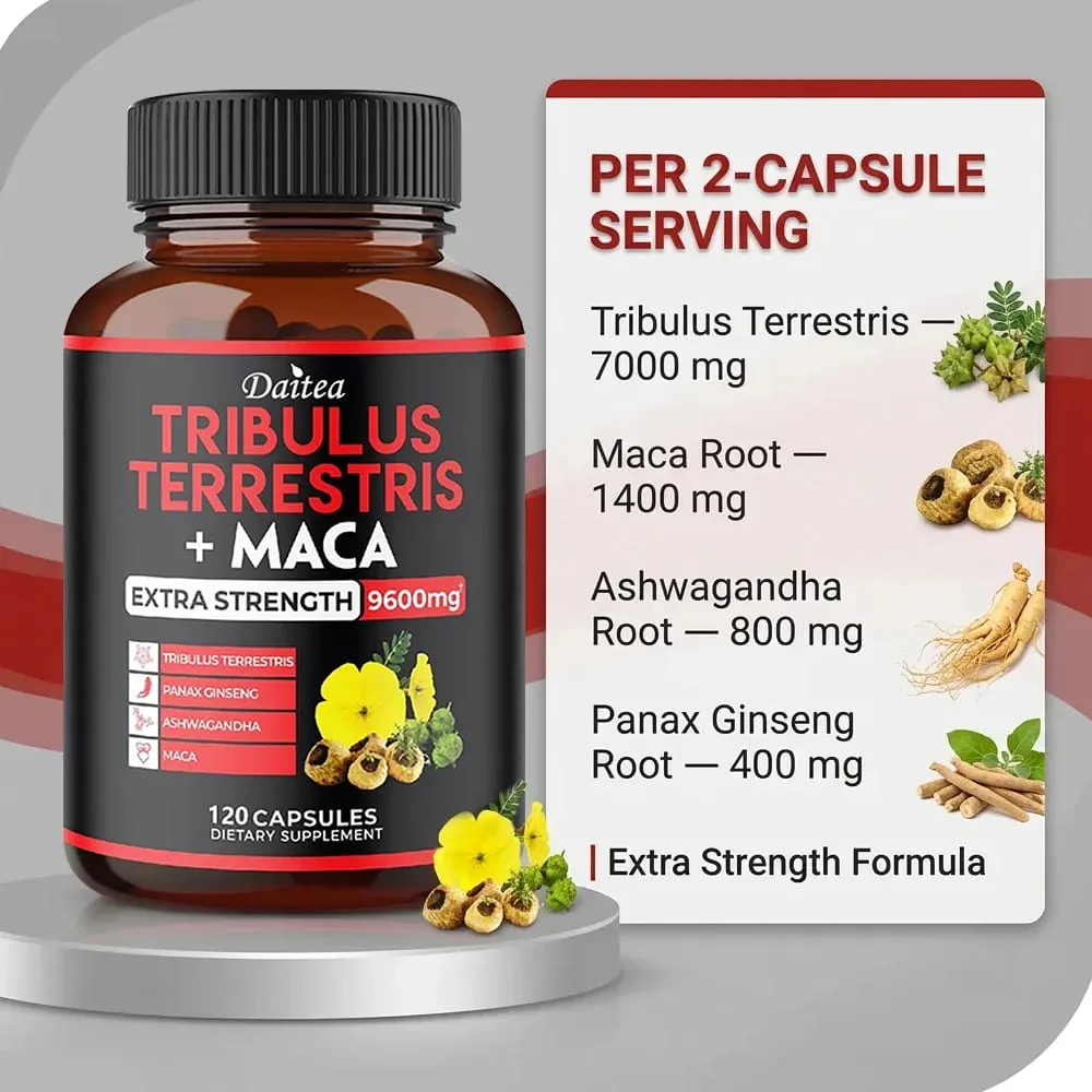 Tribulus Terrestris Capsules 7000 mg avec Maca Ginseng et Ashwagandha Energy Focus musculaire et soutien à l'endurance pour hommes — image 5
