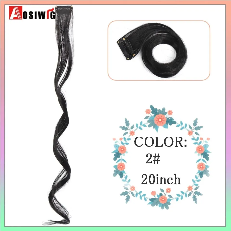 Extensions de cheveux synthétiques lisses et longues à reflets arc-en-ciel, 22 pouces, Clip en une seule pièce, ombré rose violet vert jaune pour femmes