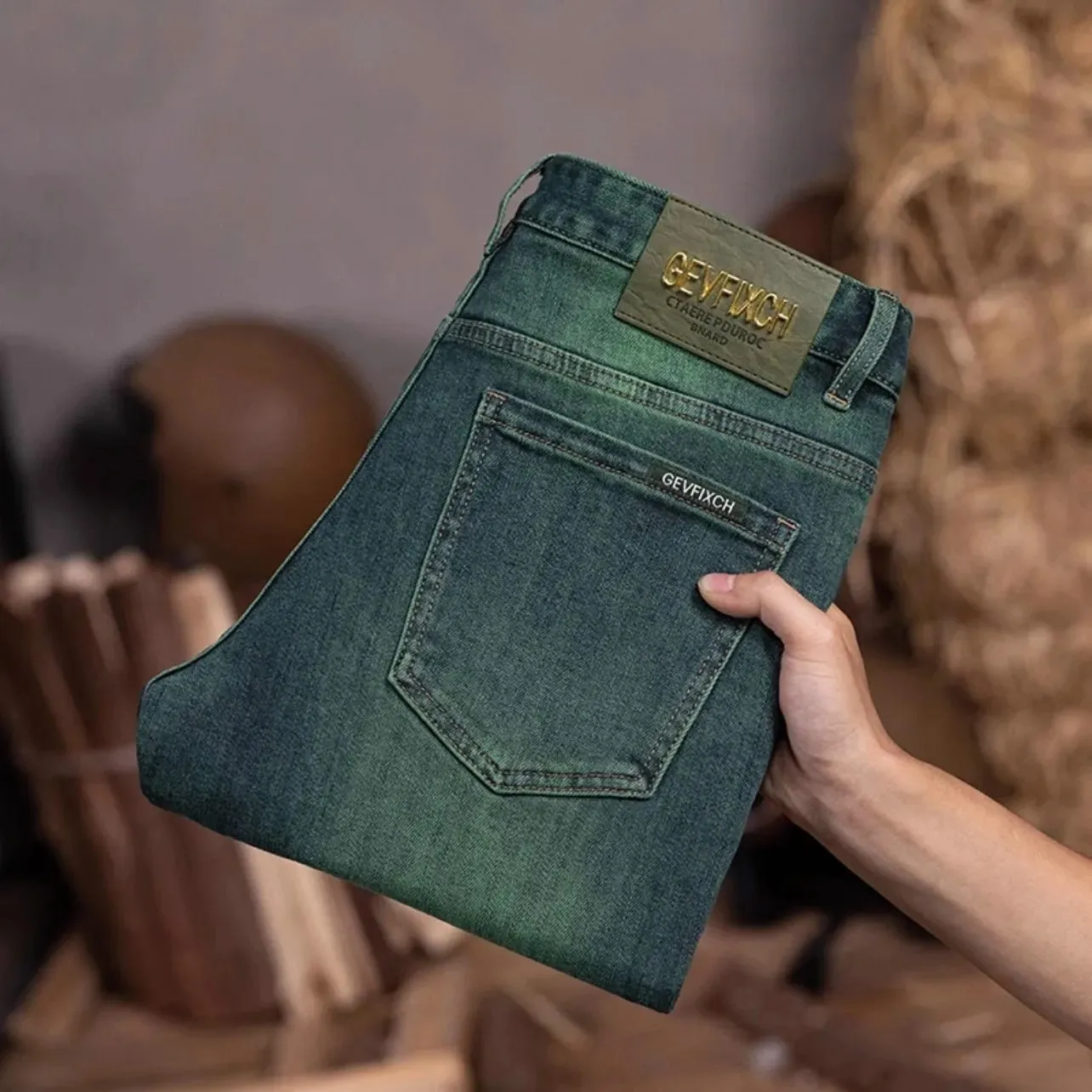 Grüne Water Ghost-Jeans für Herren, schmale Passform, kleine Füße, hochwertige Farbverlaufsfarbe, täglich, lässig, jugendlich, geeignet für alle Jahreszeiten — image 2
