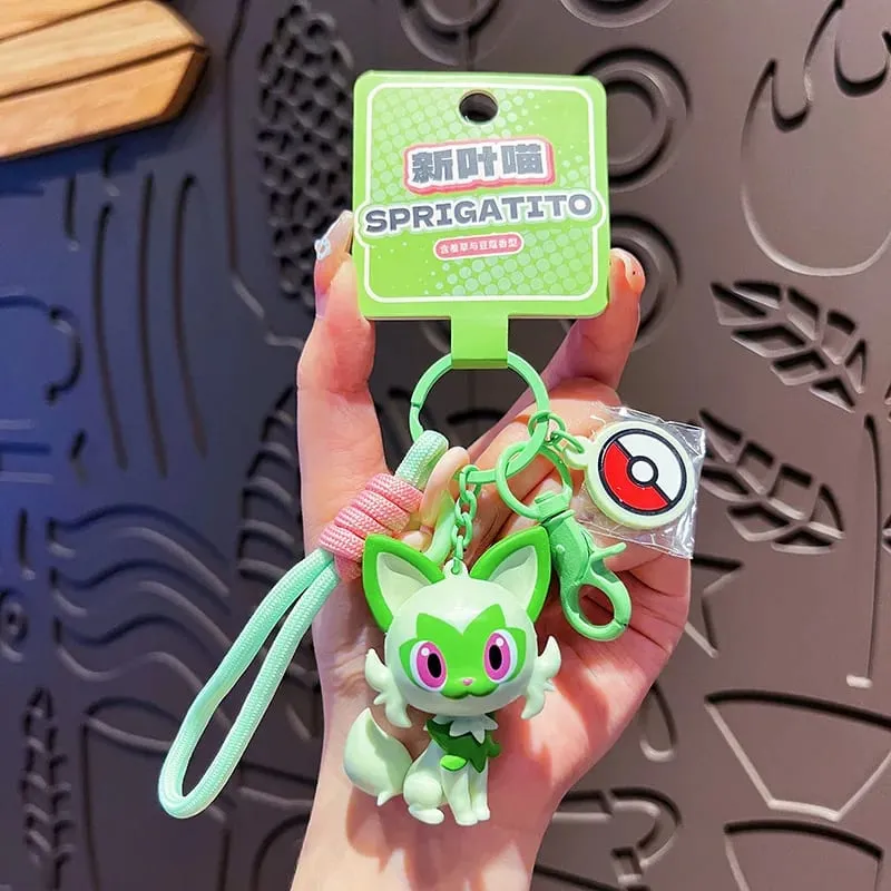 Genuine Pokemon Keychain Pikachu Gengar Sylveon Sprigatito Quaxly Fuecoco Anime Action Figure Toy Keyring Fragrance Pendant Gift — image 11