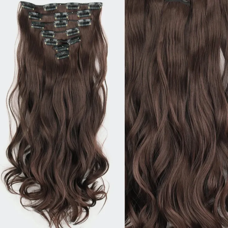 16 clip 7 pezzi / set estensioni dei capelli lungo rettilineo sintetico naturale nero biondo posticcio resistente al calore per l'acconciatura delle donne — image 13