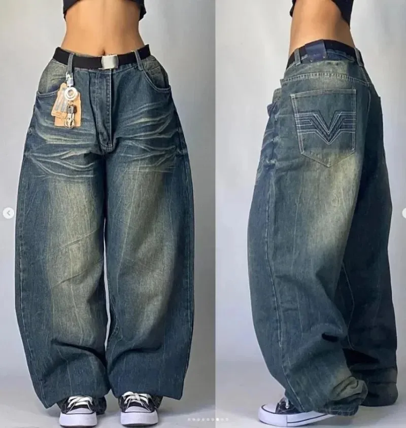 90s Gothic Centipede Embroidery Washed Oversized Wide-Leg Pants Jeans Men Y2K New Harajuku Punk Hip-Hop Rock Couple Street Wear — image 26