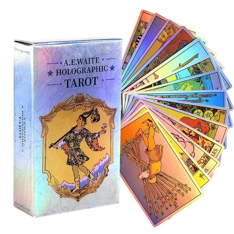 Colorful Holographic Waite Tarot Standard 78 Card Configuration Mirror Light and Shadow Card Face Immersive Divination