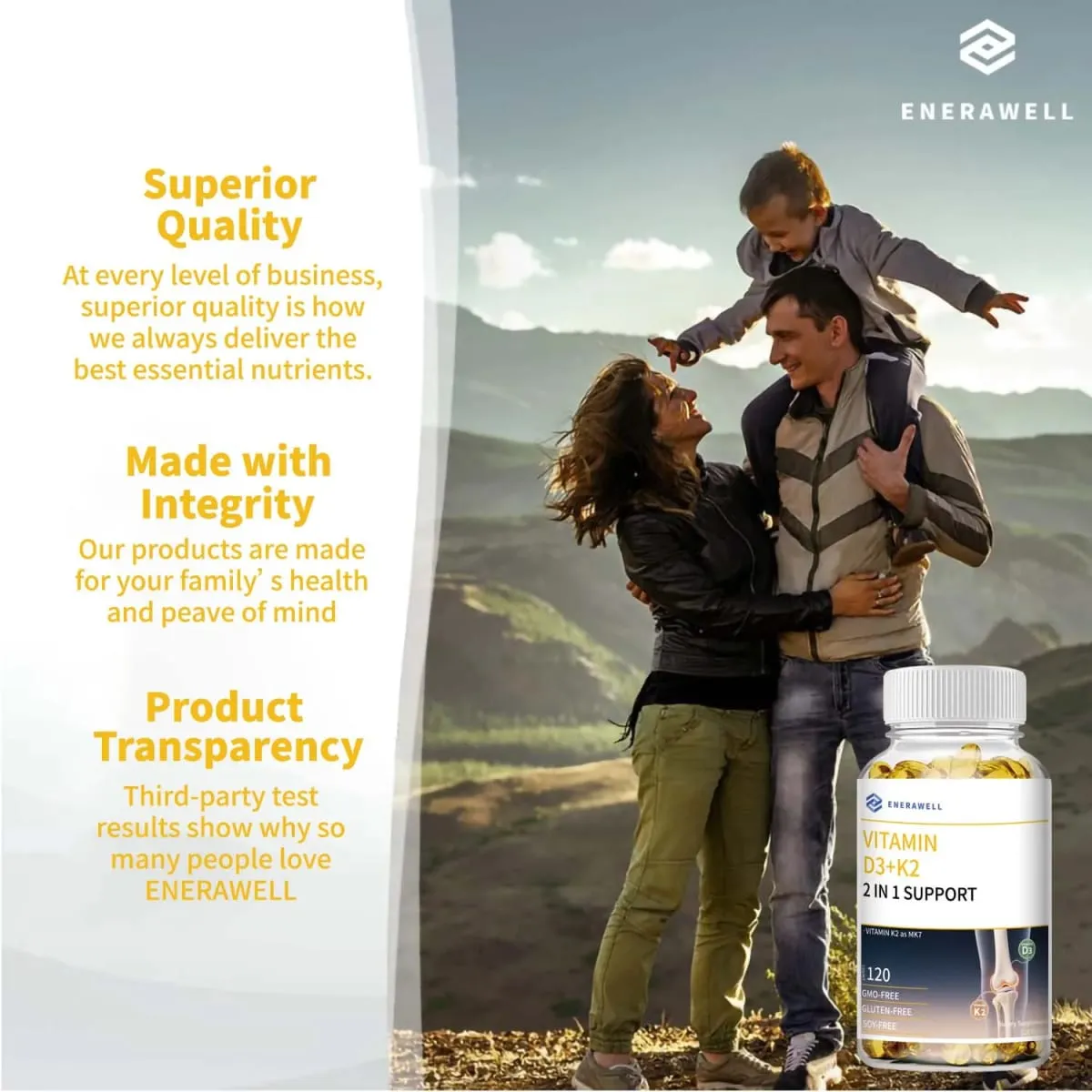 Vitamin D3 K2 MK-7 Supplement Næringsstofstøtte til knoglesundhed Tænder Hjertesundhed og immunfunktion 120 kapsler — image 6