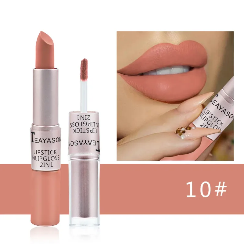 1PC Pink Matte ลิปสติก Waterproof Long-Lasting Moisture 2-in-1 Lip Tint เซ็กซี่ Lip GLOSS Lip แต่งหน้าสำหรับผู้หญิง — image 8