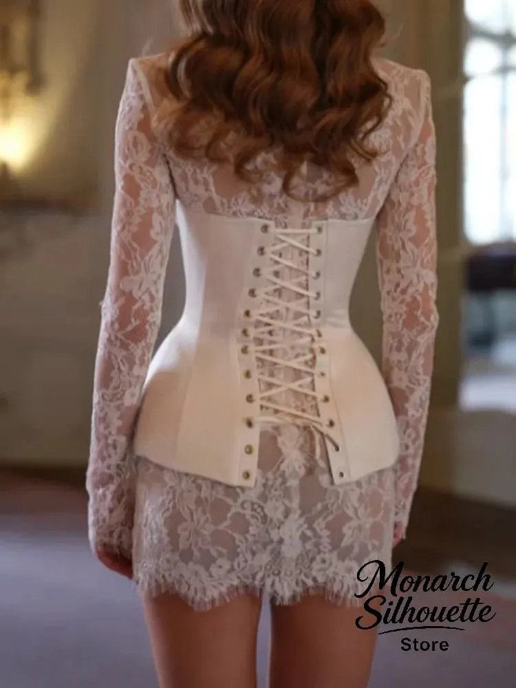 Solid Satin Lace Corset Mini Dress Women Sexy Spaghetti Strap Sheer Panel Slim Fit Short Dresses 2026 Trendy Lady Night Out Wear — image 7