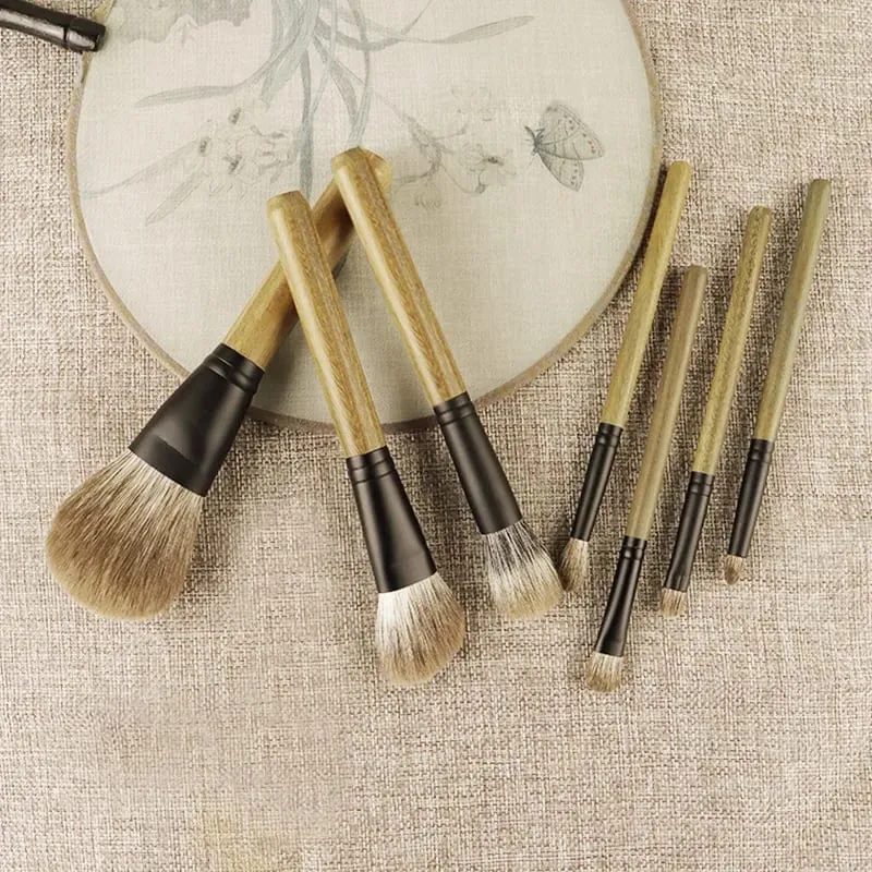 7pcs/set Fox hair Makeup brushes Set Powder Blusher Stippling Eyeshadow Detail Shadow Make up brushes Green Ebony Handle — image 2