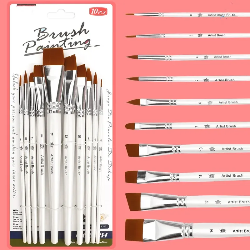 10 ชิ้น Professional ภาพวาดชุดแปรงขนแปรงไนลอนสำหรับ Stage แต่งหน้ากลีบโดมเคล็ดลับ Art แต่งหน้าเครื่องมือ