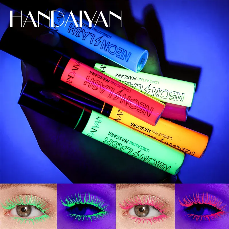 Fluorescence Mascara Waterproof No Blooming Fast Dry Colorful Neon Eyelashes Curling Yellow Blue Lengthens Eye Lashes Cosmetics — image 4