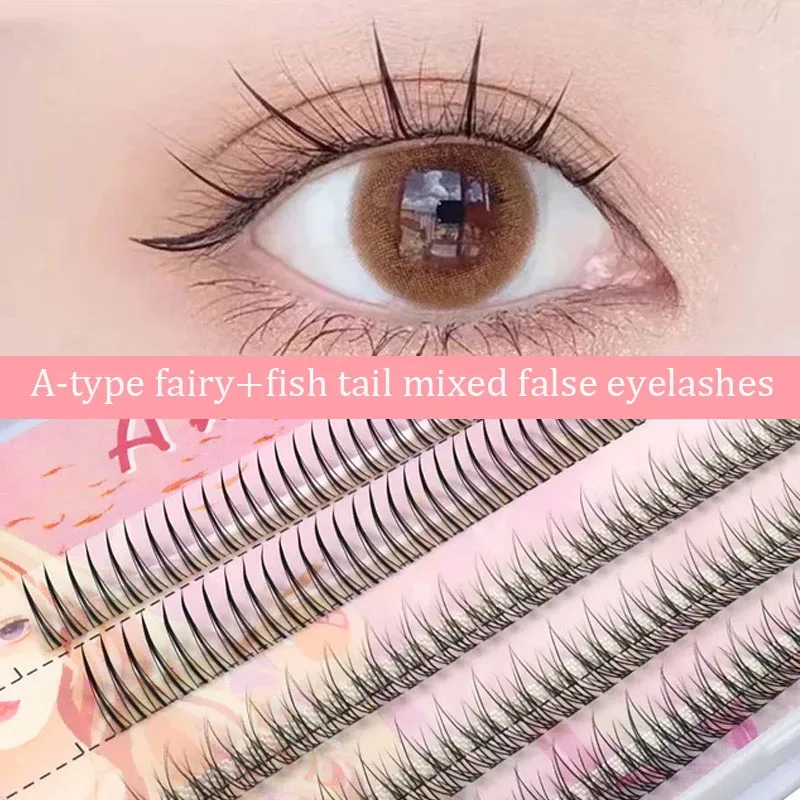 Anlinnet Fishtail + A-type blandet hår Fem rækker blandet naturlige falske øjenvipper Selvpodende enkeltklynge øjenvipper Eye Lash Fa — image 3