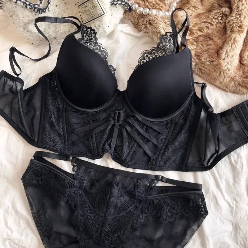 Camisole Sexy en dentelle avec ensemble de soutien-gorge étendu, sous-vêtements cintrés à la taille, soutien-gorge en arête de poisson, culotte de Lingerie pour femmes