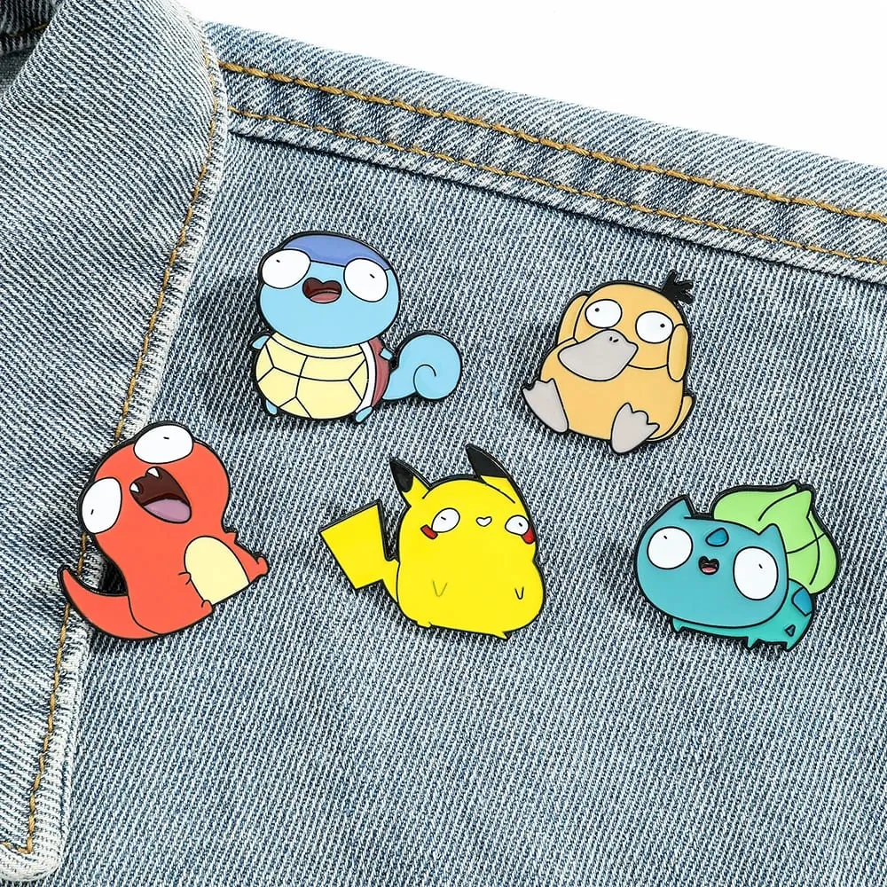 Anime Enamel Pin Funny Cartoon Figure Pikachu Squirtle Psyduck Metal Badge Brooch Jacket Jeans Lapel Pin Toy Accessories — image 5
