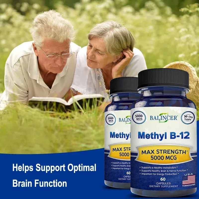 Vitamin B12 - 5000 MCG Supplement -Benefits Brain & Heart Function Supports Memory Learning Helps Boost Natural Energy