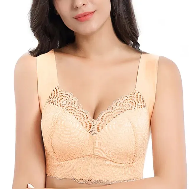 Biancheria intima sexy taglie forti Reggiseni in pizzo senza cuciture Top Coppa sottile senza fili Reggiseno Gilet da notte Lingerie Coppa C D