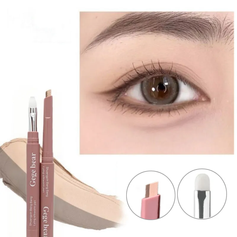 Double Ended Lying Silkworm Pencil 2 in1 Highlighter Nude Lower Eyelid Contour Aegyo-sal อายไลเนอร์แต่งหน้าพร้อมแปรงรายละเอียด — image 3