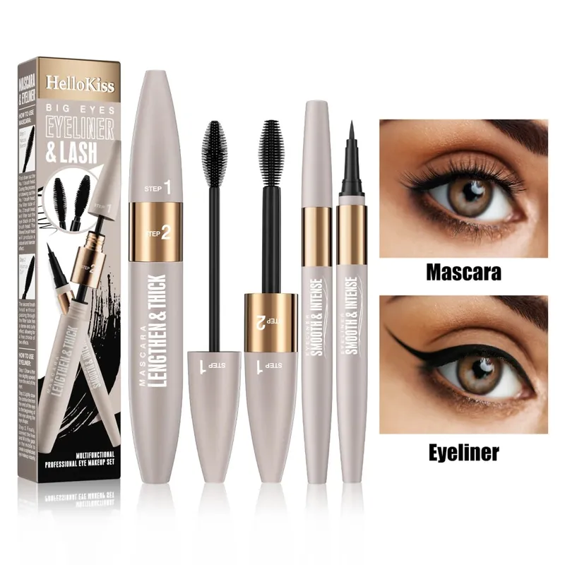 Eyeliner resistente all'acqua e al sudore, a prova di sbavature, mascara allungante e ispessente, set combinato mascara e eyeliner