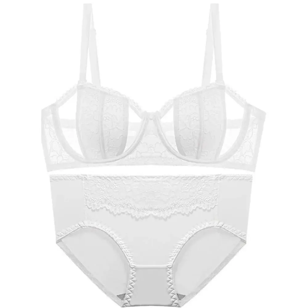 Big Bust Minimizer BH Set 32‑38 AB Tunn Spets Mjuk Bygel Anti-Sagging Axelbandslös Valfri Sexig Bysthållare Damunderkläder Kit