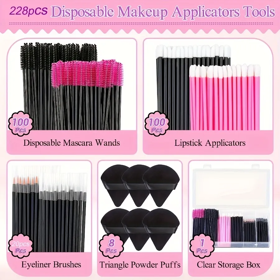 229PCS Makyaj Fırça Seti - 100 Kirpik ve 100 Dudak Fırçası, Saklama Kutulu Yeni Başlayanlar/Profesyoneller için Hepsi Bir Arada Kit (Salon ve Ev Kullanımı) — image 2