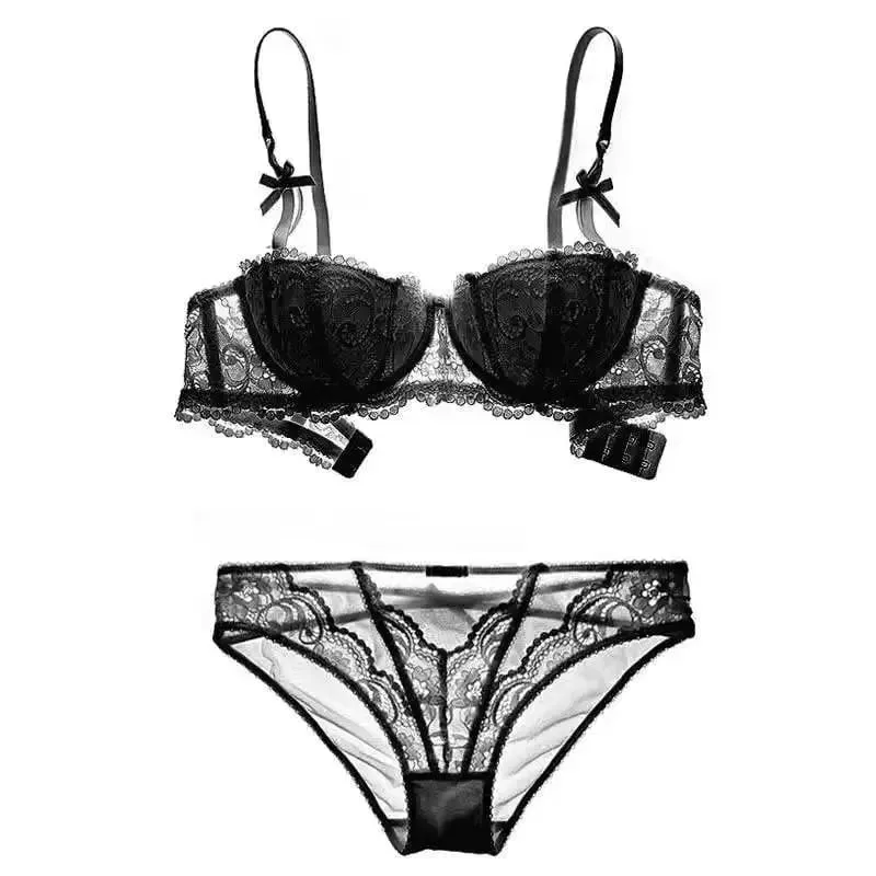 French Lace Half-Cup Bra Ultra-Thin Compact Small Bras Kawaii Lingerie Sexy Push Up Japanese Style Minimalist Design for Women — image 11