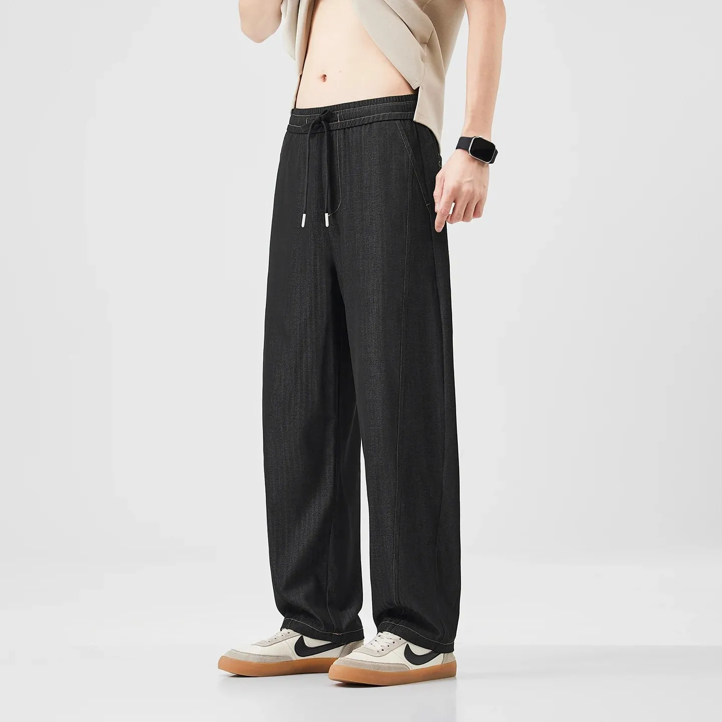 2026 High Quality Summer Thin Stripe Jeans Men Elastic Waist Breathe Straight Y2K Harajuku Korea Trousers Male Plus Size M-5XL — image 3