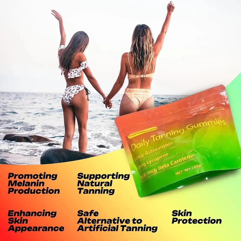 Tanning Gummies – přírodní doplněk na opalování s astaxanthinem lykopenem a beta karotenem – posílení melaninu pro zářivou a zářivou pleť — image 5