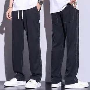 S-5XL 6Style Men's Loose Jeans Summer Soft Lyocell Thin Fabric Straight Pants Drawstring Elastic Waist Korea Casual Trousers Y2K — image 10