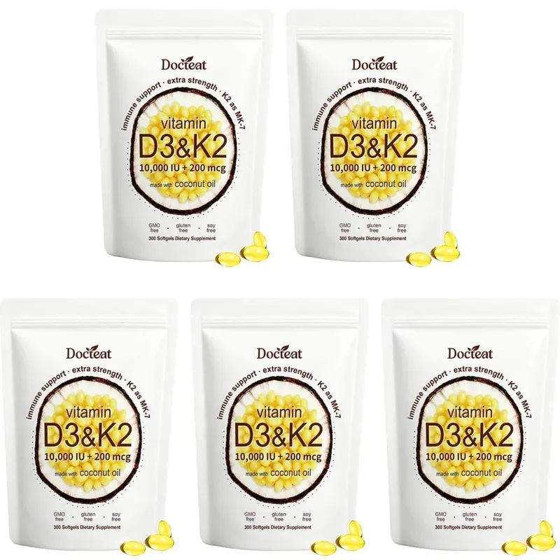 Docteat Vitamin D3 & K2 Softgels with Immune Support and Bone Health Coconut Oil GMO Free Gluten Free Soy Free 300 Softgels — image 11