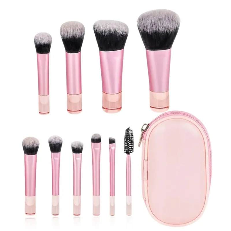 10 stykke mini bærbar makeup børste sæt en rejse Essential multifunktionelle bløde børster med inkluderet opbevaringspose — image 7