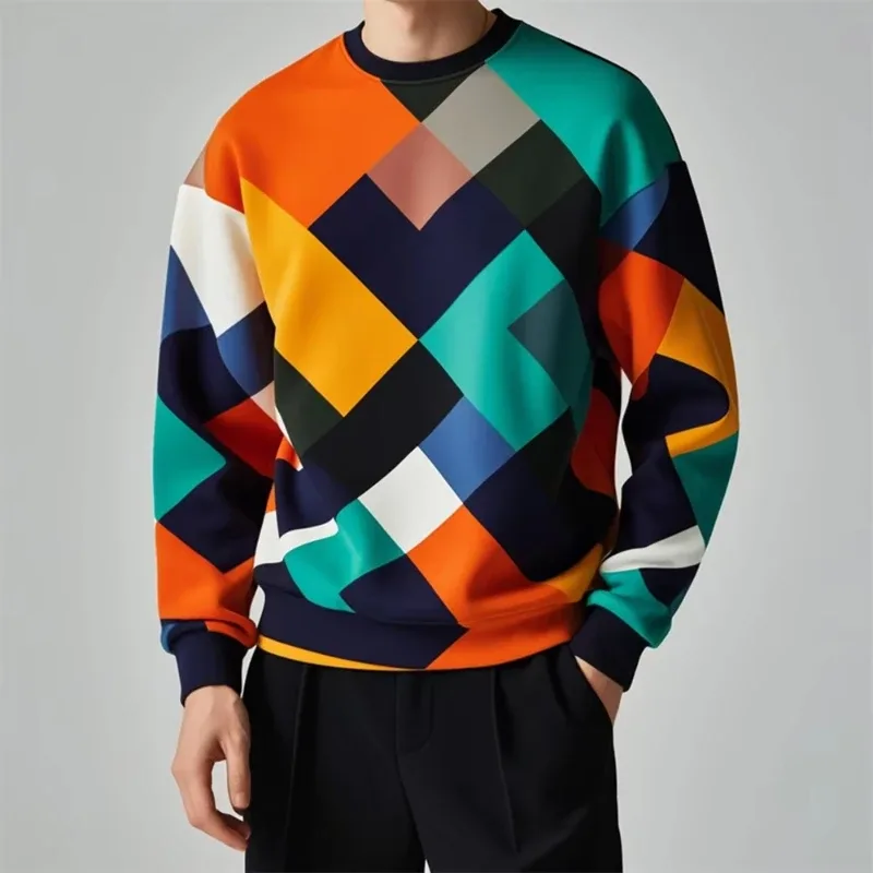 Felpa pullover moda autunnale per uomo 3d geometria colorata stampa grafica girocollo felpe con cappuccio pullover abiti casual maschili — image 7