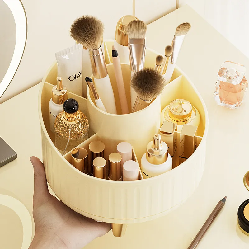 Um 360° drehbarer Make-up-Organizer – 1 Stück Kunststoff-Kosmetikaufbewahrung mit 7 Fächern – multifunktionaler Halter für Pinsel — image 3