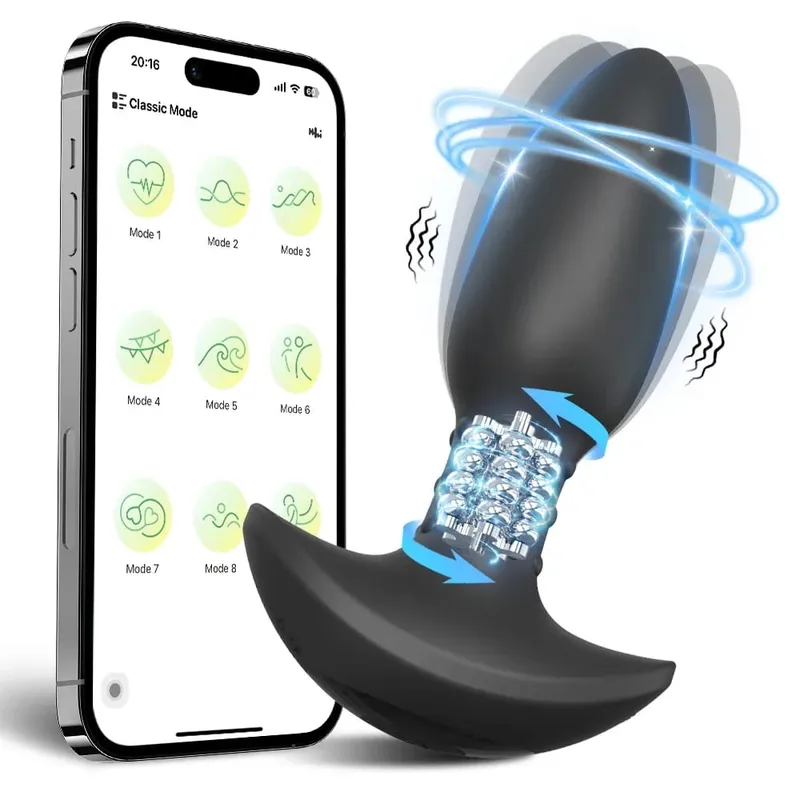 APP 제어 회전 엉덩이 플러그 남성 여성을 위한 항문 진동기 360° 흔들기 전립선 마사지 남성용 게이 섹스 토이를 위한 항문 플러그
