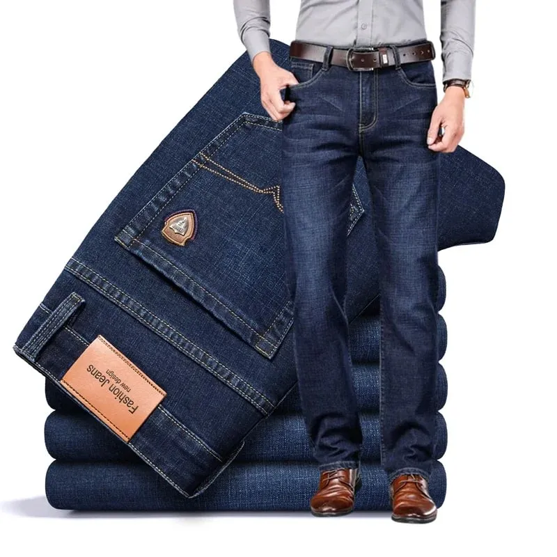 BAO 2024 autumn spring fitted straight stretch denim jeans classic style badge youth men's business casual jeans trousers — image 1