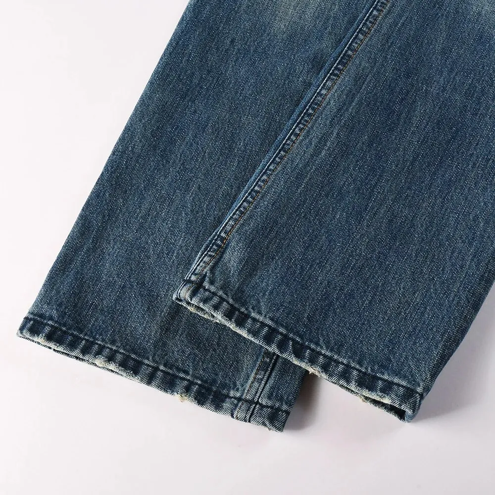 Erkek Çizme Kesim Denim Kot İnce Genişletilmiş Pantolon Mavi Streç Uzun Pantolon Yüksek Kaliteli Desen Baskı — image 5