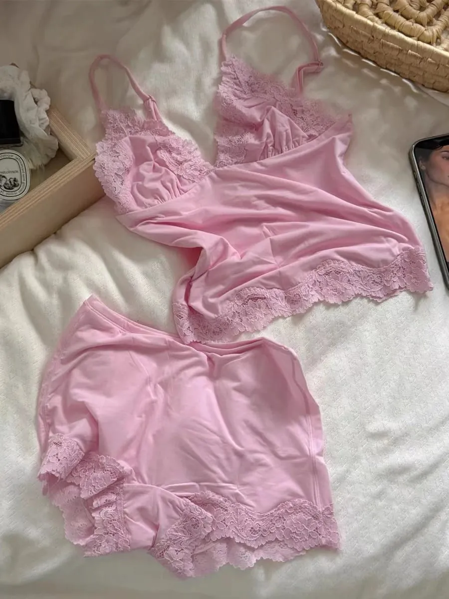 สีชมพูลูกไม้ Trim Bra ชุดผู้หญิงเซ็กซี่สามเหลี่ยมถ้วย Bras + ต่ำเอวกางเกงนักมวยนุ่มสบายชุดชั้นใน 2 ชิ้นชุด — image 3