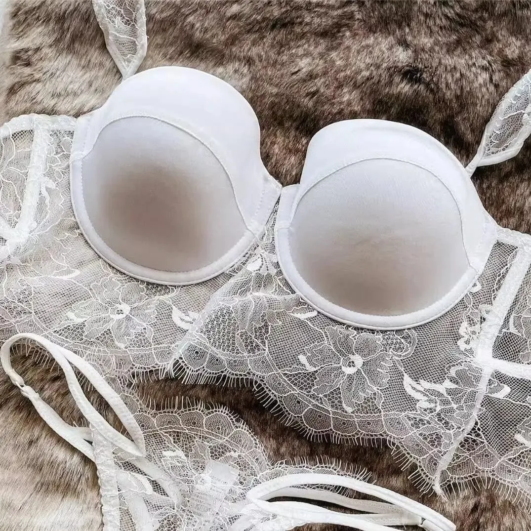 Sexy Lace Underwear Female Poly Poly Thin Soft Steel Ring up Support Anti-Sagging Collect Vice Breasts Solid Color Back Bra Set — image 2