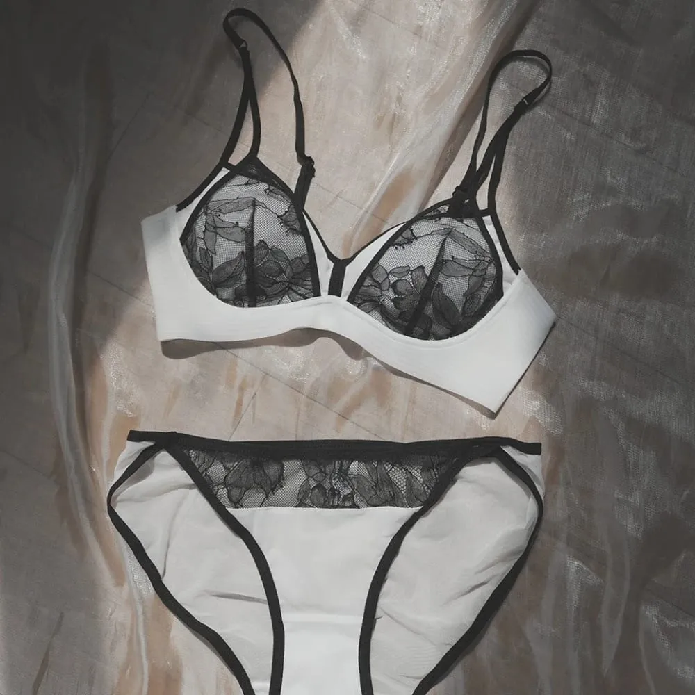 ผู้หญิงสไตล์เซ็กซี่ชุดชั้นในบาง Contrast Lace Patchwork Push-Up Bra ไร้สายคู่สายรัดไหล่สำหรับหน้าอกขนาดเล็ก — image 3