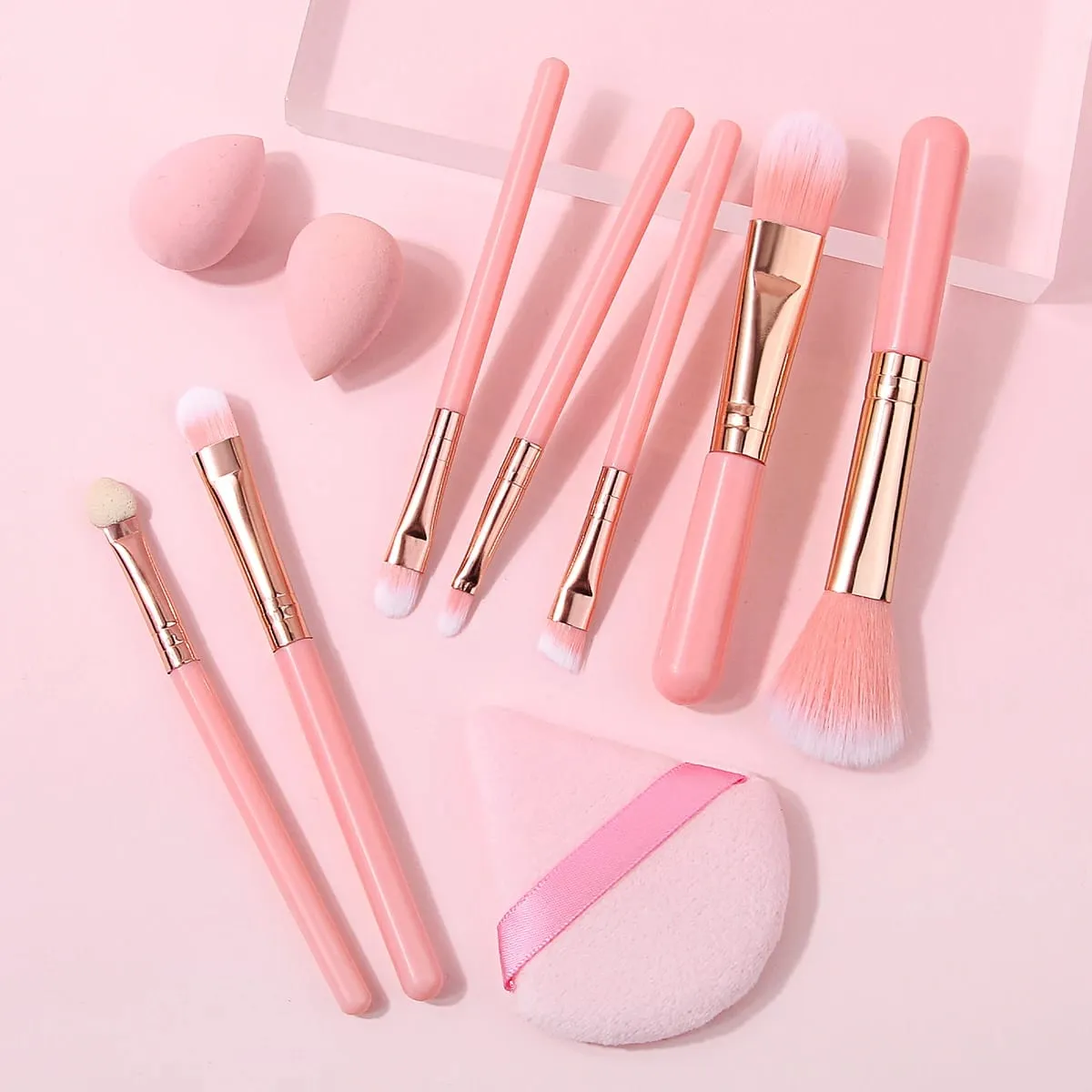 Kit de pinceaux de maquillage doux, 10 pièces, en cheveux synthétiques, pour fond de teint, Blush, fard à paupières, outils cosmétiques avec houppette et éponge — image 1